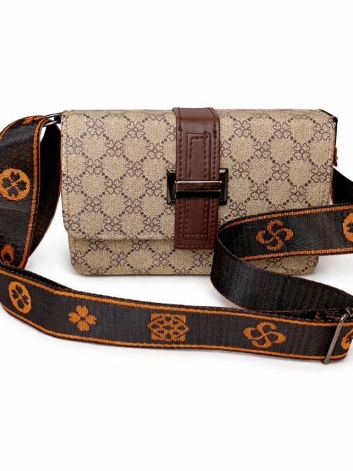 Chic beige crossbody Sling Bag with orange accents