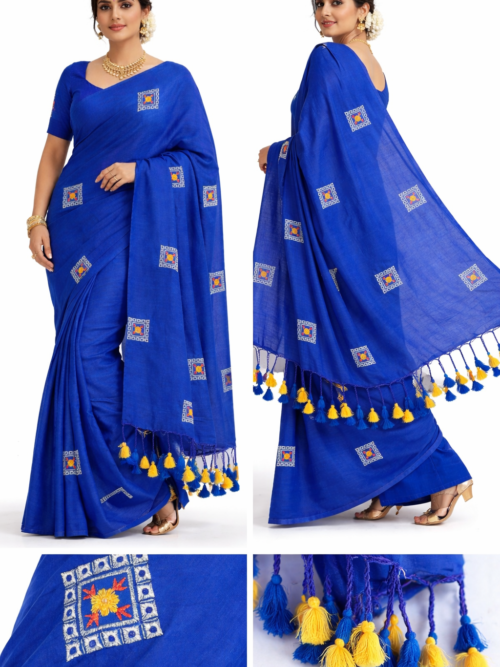 Embroidered Khadi Cotton Saree