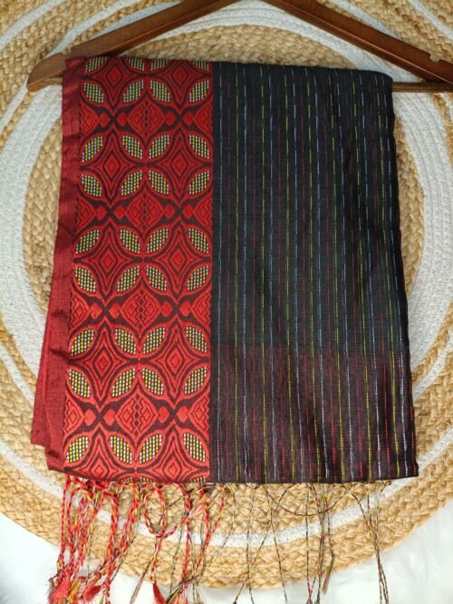 Handloom Cotton Saree - Black/Red