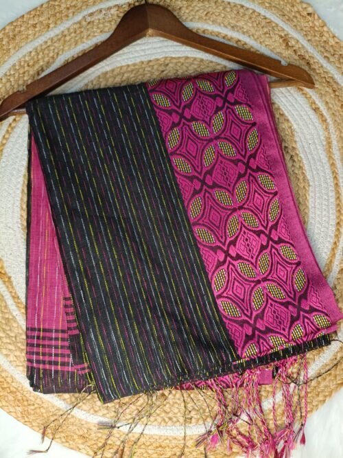 Handloom Cotton Saree - Black/Pink