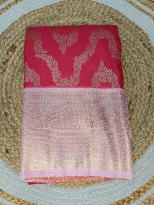 Premium Kanchi Silk - Red/Baby Pink