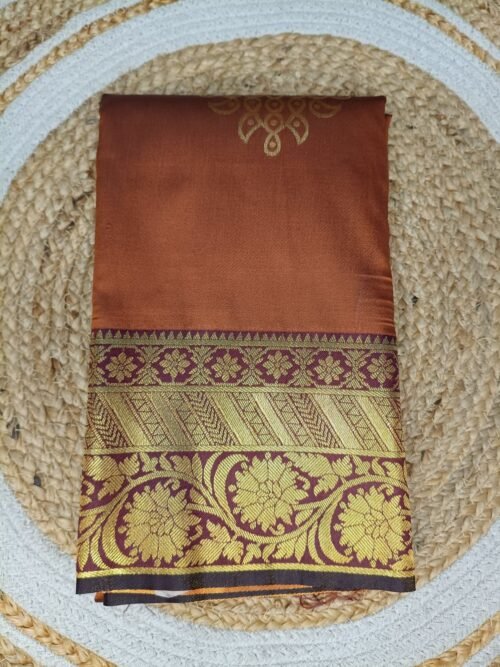 Premium Kanchi Silk Saree - Rust Orange/Brown