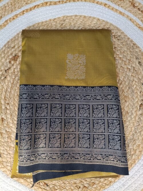 Premium Kanchi Silk Saree - Mustard Yellow/Black