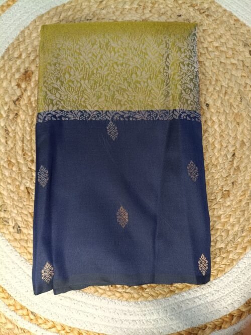 Premium Kanchi Silk - Pista Green/Navy Blue