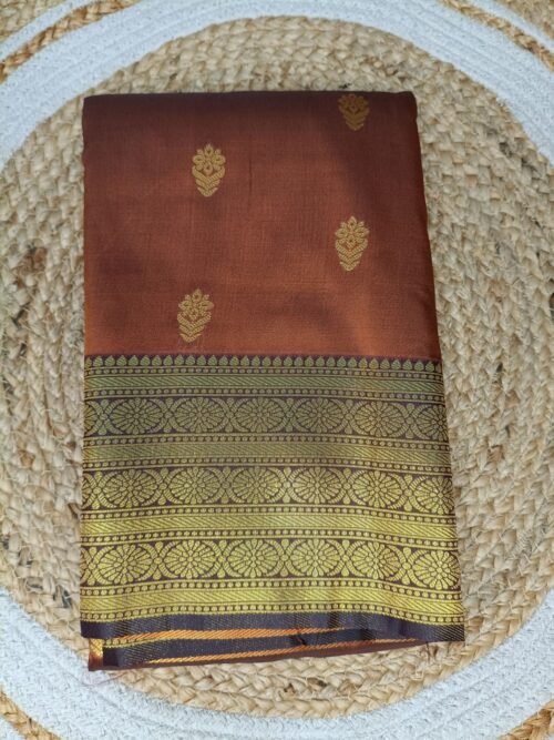 Premium Kanchi Silk Saree - Rust Orange/Brown