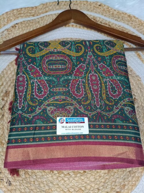 Premium Malai Cotton - Kalamkari pattern Saree (Green)