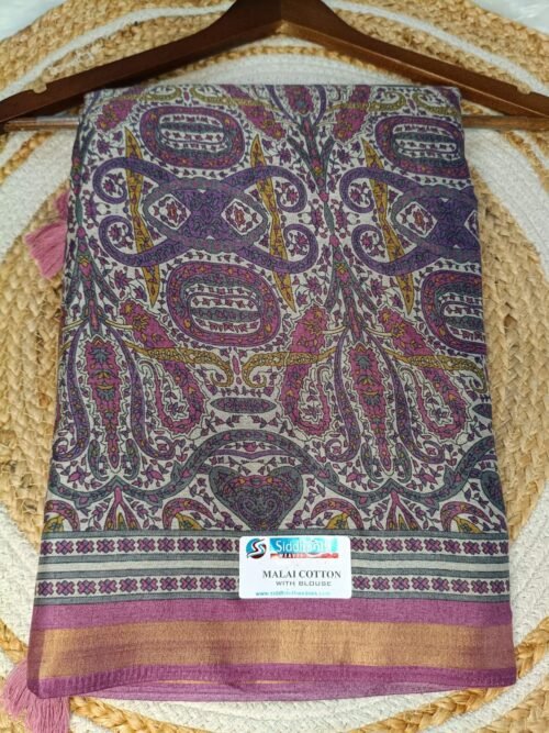 Premium Malai Cotton - Kalamkari pattern Saree (White)