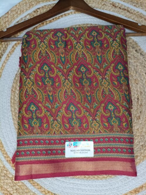 Premium Malai Cotton - Kalamkari pattern Saree (Yellow)