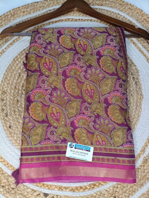 Premium Malai Cotton - Kalamkari pattern Saree (Magenta)