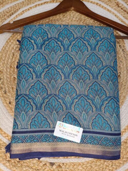 Premium Malai Cotton - Kalamkari pattern Saree (Blue)