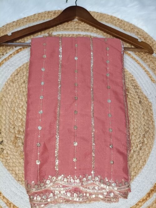 Fandy Silk Saree with Embroidery sequence work - Onion Pink
