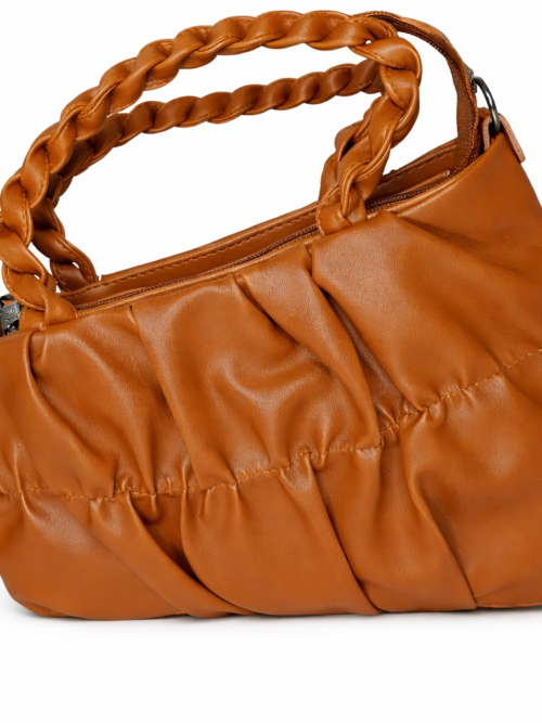 Index Luxe Ruched Handbag – Caramel/Tan