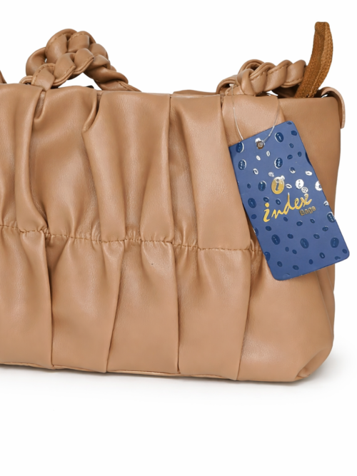 Index Luxe Ruched Handbag – Beige