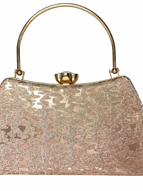 Champagne Shimmer Clutch with Gold Frame Handle