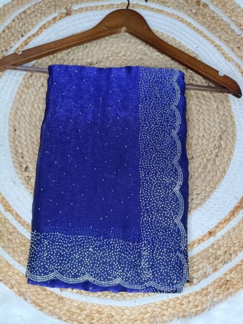 Premium Space Silk Saree with Stone work - Blue