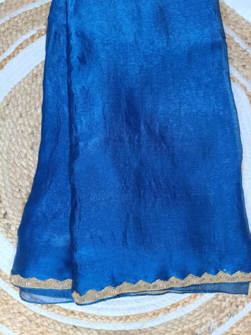 Premium Space Silk Saree with hand work lace border - Blue
