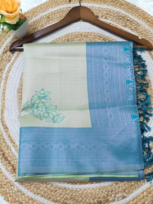 Soft Silk saree with Flower Motif - Pista Green