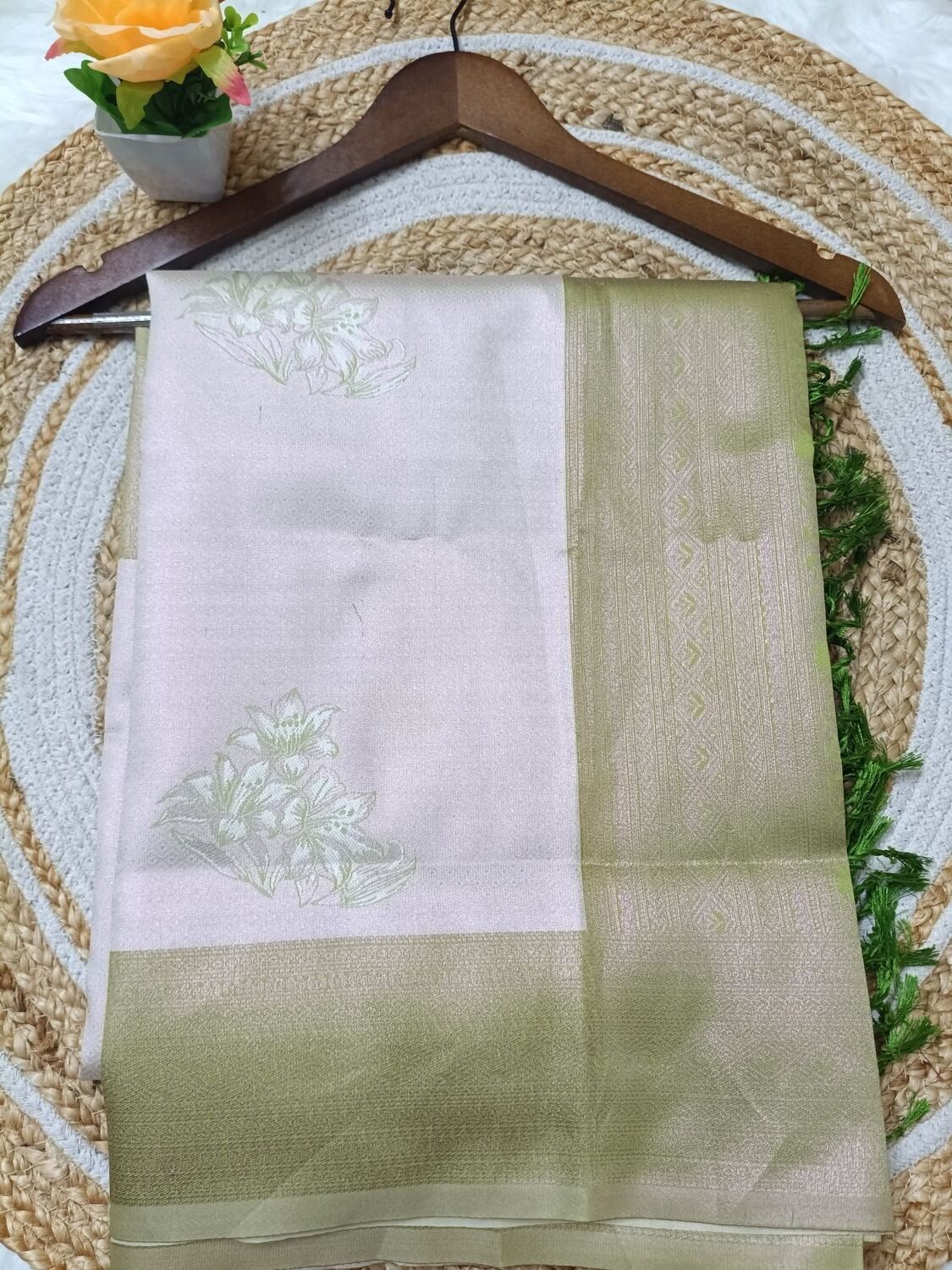 Soft Silk saree with Flower Motif - Sandal