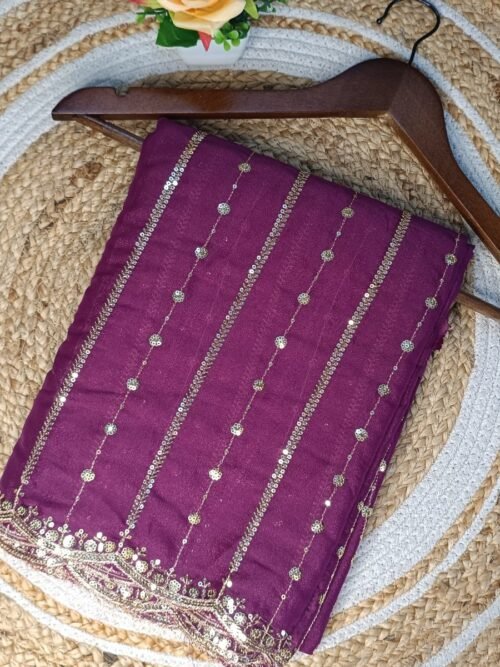 Fandy Silk Saree with Embroidery sequence work - Wine