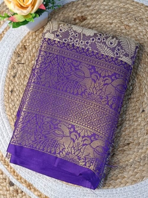 Royal One Gram Gold Zari Saree – Regal Violet & Antique Gold Brocade