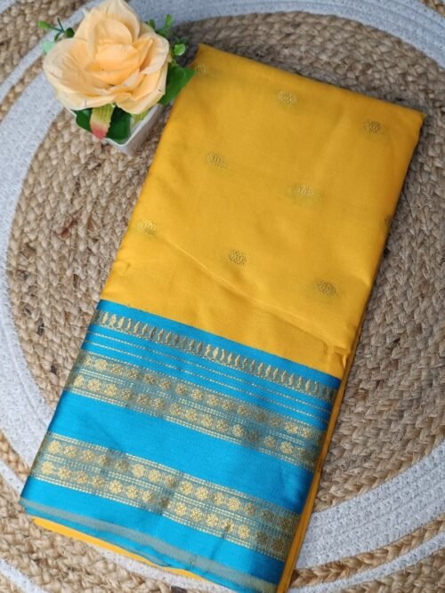 Golden Radiance Yellow Kalyani Silk Saree with Aqua Blue Border