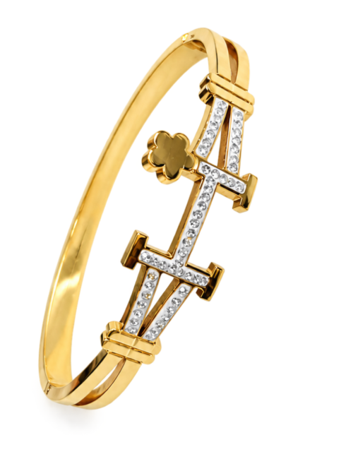 Women’s Anti-Tarnish Gold Bracelet with Crystal Anchor Design | Elegant Adjustable Bangle Bracelet for Women