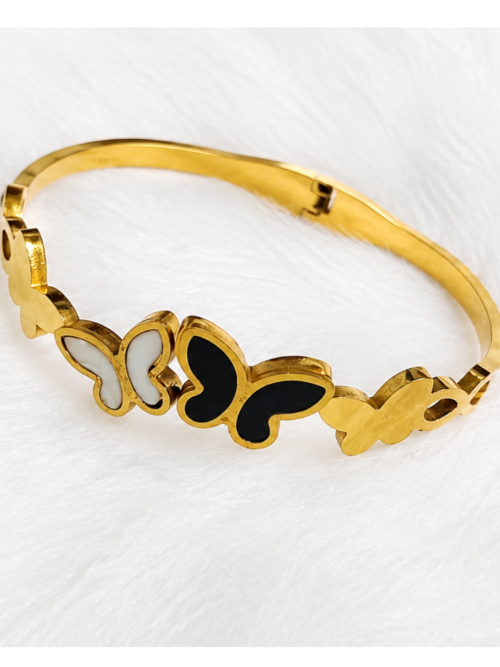 Women’s Anti-Tarnish Butterfly Bracelet, Gold-Tone Black & White Butterfly Jewelry for Women