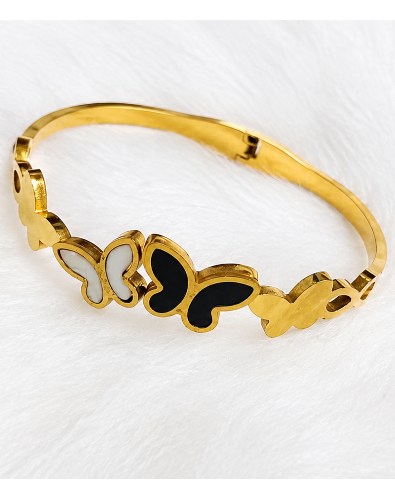 Women’s Anti-Tarnish Butterfly Bracelet, Gold-Tone Black & White Butterfly Jewelry for Women